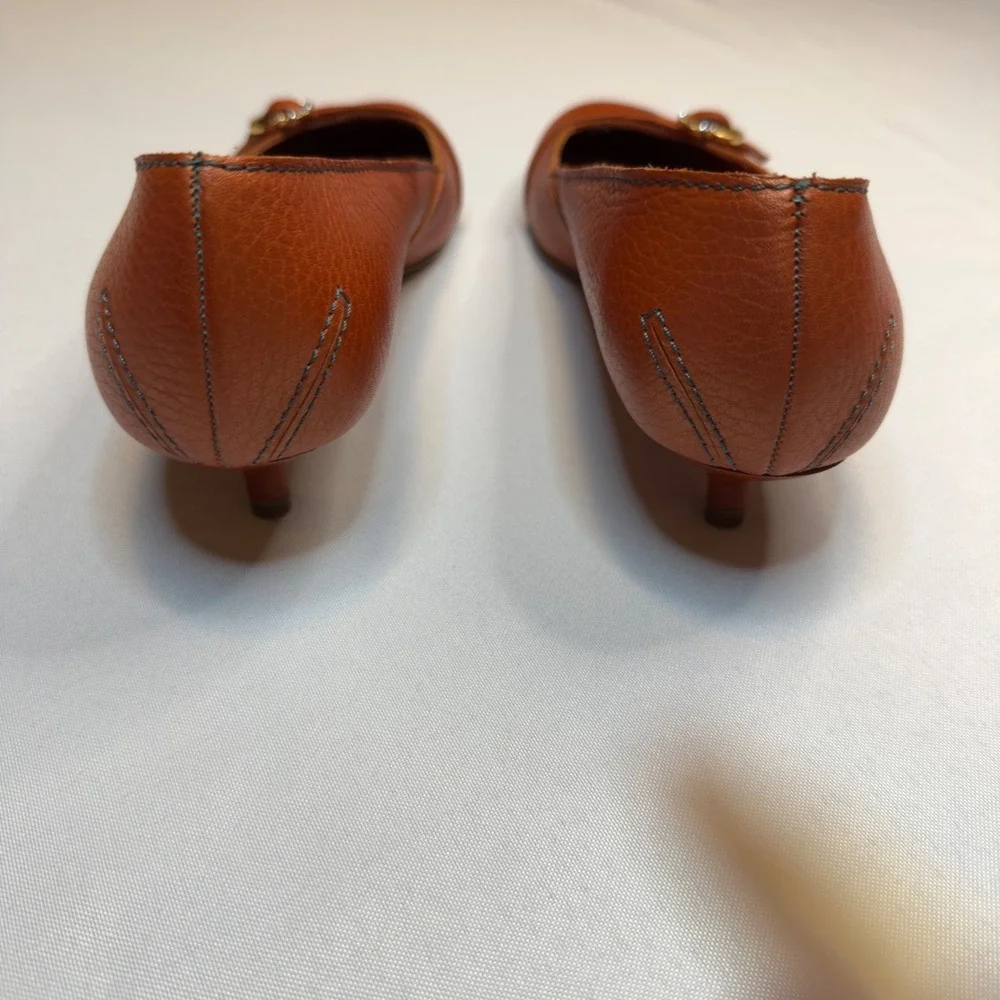 Furla Cognac Leather Knot Detail Low Heel Pumps